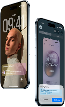 İki adet iPhone Air’in önden ve yandan dış görünümü, ince profil, Kilit Ekranı, görsel zeka özelliği kullanılıyor