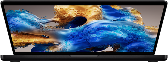 Rengarenk ekranı görünen hafif açık durumdaki MacBook Pro