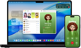 14 inç MacBook Pro ve iPhone 16; kişilerden Luis adlı biri iPhone ile aranırken MacBook Pro’daki Telefon uygulamasında aynı aramanın yapıldığı gösteriliyor