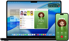 14 inç MacBook Pro ve iPhone 16; kişilerden Luis adlı biri iPhone ile aranırken MacBook Pro’daki Telefon uygulamasında aynı aramanın yapıldığı gösteriliyor