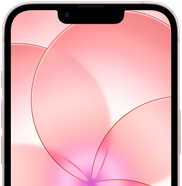 iPhone 17e, Ceramic Shield 2’nin olduğu önden kısmi görünüm, açık pembe renk, pembe bir çiçeğin bulunduğu duvar kağıdı görseli gösteriliyor