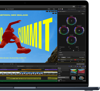 M5 çipin becerilerini göstermek için video düzenleme yapılan MacBook Air ekranının kısmi görünümü