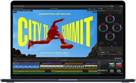 M5 çipin becerilerini göstermek için video düzenleme yapılan MacBook Air ekranının kısmi görünümü