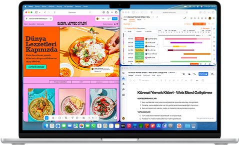 Birden fazla uygulamanın açık olduğu MacBook Air ekranı