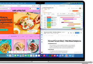 Birden fazla uygulamanın açık olduğu MacBook Air ekranı