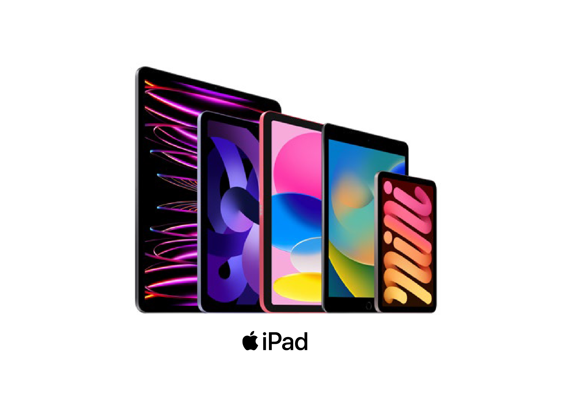 iPad Air, back exterior, purple color, front exterior, multicolored stars and dots in background