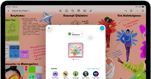 Yatay pozisyonda duran iPad Air’in önden dış görünümü, ses yükseltme düğmesi, ses azaltma düğmesi, güç düğmesi, ekranda çeşitli simgelerle renkli bir uygulama arayüzü gösteriliyor