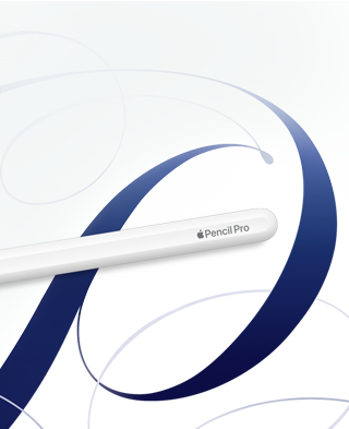 Mavi sarmal desenlerin bulunduğu beyaz bir arka planda beyaz renkte Apple Pencil Pro gösteriliyor