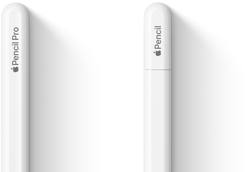 Yan yana duran Apple Pencil Pro ve Apple Pencil (USB‑C)