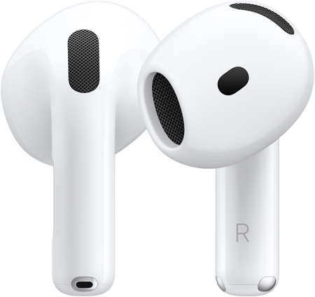 AirPods 5 donanımının tasarımı gösteren önden ve arkadan görünümü
