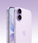 Lavanta renkte iPhone 17’nin önden dış ve arkadan açılı görünümü, sol üst kısımda Dual Fusion kamera sistemi, Kamera Denetimi düğmesi, önden yan görünümünde tam ekran tasarımı, Eylem düğmesi, ses düğmeleri ve Yan düğme