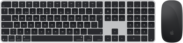 Touch ID özellikli Magic Keyboard ve Magic Mouse’un üstten görünümü