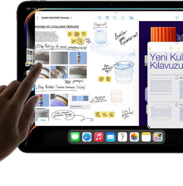 iPad Pro’da iPadOS’in Çoklu Görev görünümünde aynı anda birden çok uygulamanın çalıştığı görülüyor.