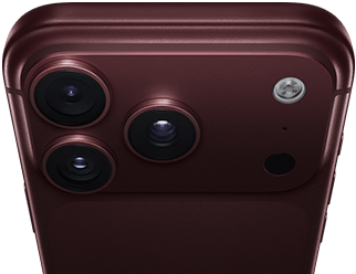 iPhone 18 Pro Max, burgonya rengi (koyu kırmızı), arkadan dış görünüm, üstte Pro Fusion kamera sistemi, 3 adet lens, kısmen kapalı değişken diyafram kanatları, flaş, mikrofon ve LiDAR Tarayıcısı, üstten dış görünüm, hücresel bağlantı anteni, düz kenarlar, yuvarlatılmış köşeler