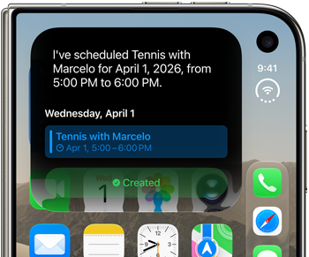 iPhone Duo, kapalı, dış ekranda takvim güncellemesini gösteren bir Siri AI bildirimi