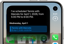 iPhone Duo, kapalı, dış ekranda takvim güncellemesini gösteren bir Siri AI bildirimi