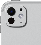 iPad Pro, arkadan dış görünüm, gümüş rengi, beş bileşenli mercek ve adaptif true tone flash özelliğine sahip pro kamera sistemi