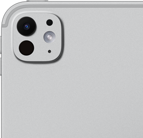 iPad Pro, arkadan dış görünüm, gümüş rengi, beş bileşenli mercek ve adaptif true tone flash özelliğine sahip pro kamera sistemi