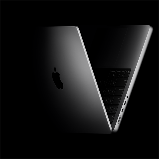 M5 çipe gönderme yapmak için V şeklinde yerleştirilmiş MacBook Pro