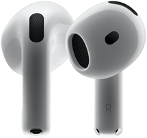 Yeni tasarımın ön plana çıkarıldığı ön ve arka görünümde AirPods 4 kulaklık