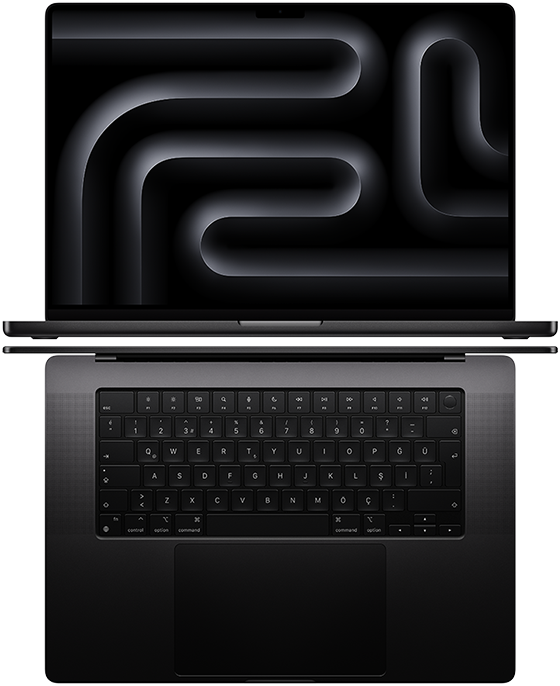 MacBook Pro’nun geniş ekranını ve ince yapısını gösteren MacBook Pro laptopların yerleşimi