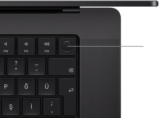 Touch ID özellikli MacBook Pro klavyesinin üstten görünümü