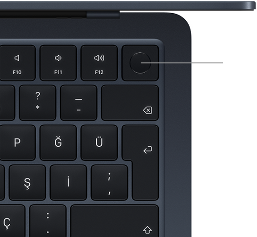 Touch ID’ye sahip MacBook Air klavyesinin üstten görünümü