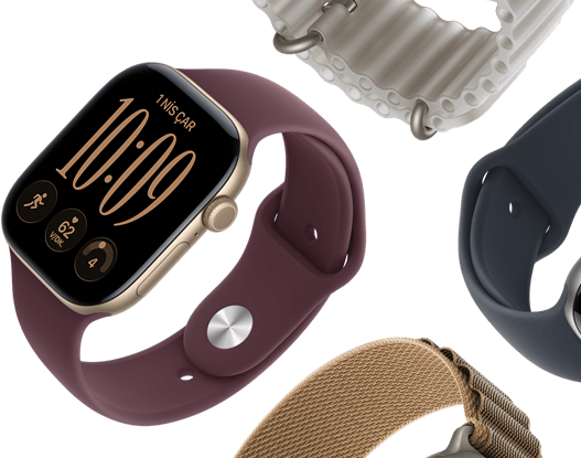 Apple Watch Series 11 kayışları: sis moru Spor Kordon, demir mavisi Ocean kordon, açık mavi Alpine Loop