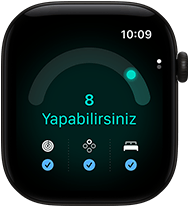 Apple Watch Series 12, alüminyum kasa, siyah renk, hazır olma skoru 8, sağ dış görünüm, Digital Crown