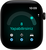 Apple Watch Series 12, alüminyum kasa, siyah renk, hazır olma skoru 8, sağ dış görünüm, Digital Crown