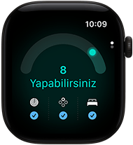 Apple Watch Series 12, alüminyum kasa, siyah renk, hazır olma skoru 8, sağ dış görünüm, Digital Crown