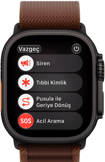 Apple Watch Ultra 4, titanyum kasa, siyah renk, uydu bağlantısı, sağ dış görünüm, Digital Crown, çıkıntılı yan düğme, Alpine Loop kordon, burgonya renk