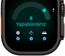Apple Watch Ultra 4, titanyum kasa, siyah renk, hazır olma skoru 8, sağ dış görünüm, Digital Crown, çıkıntılı yan düğme