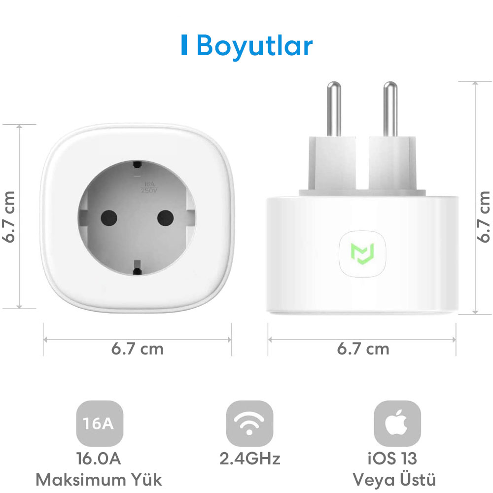 Meross Akıllı Priz 2 Tekli 0600358066644