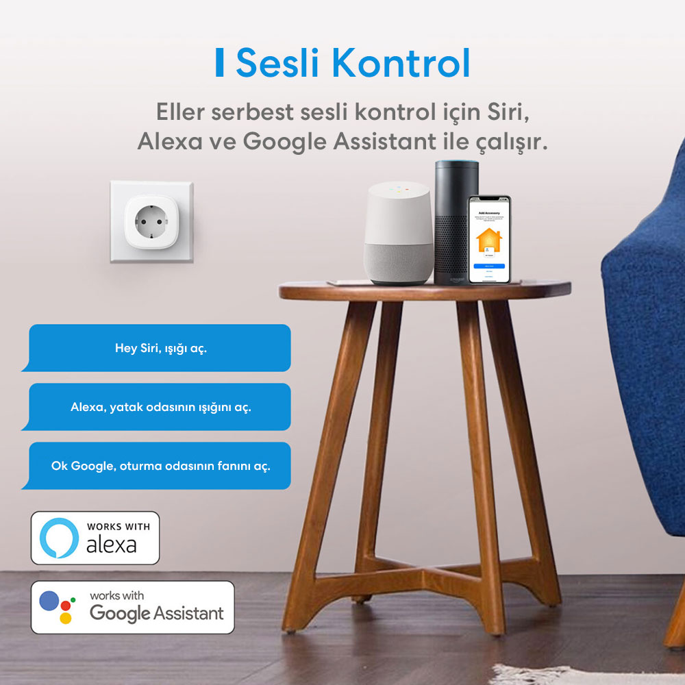 Meross Akıllı Priz 2 Tekli 0600358066644