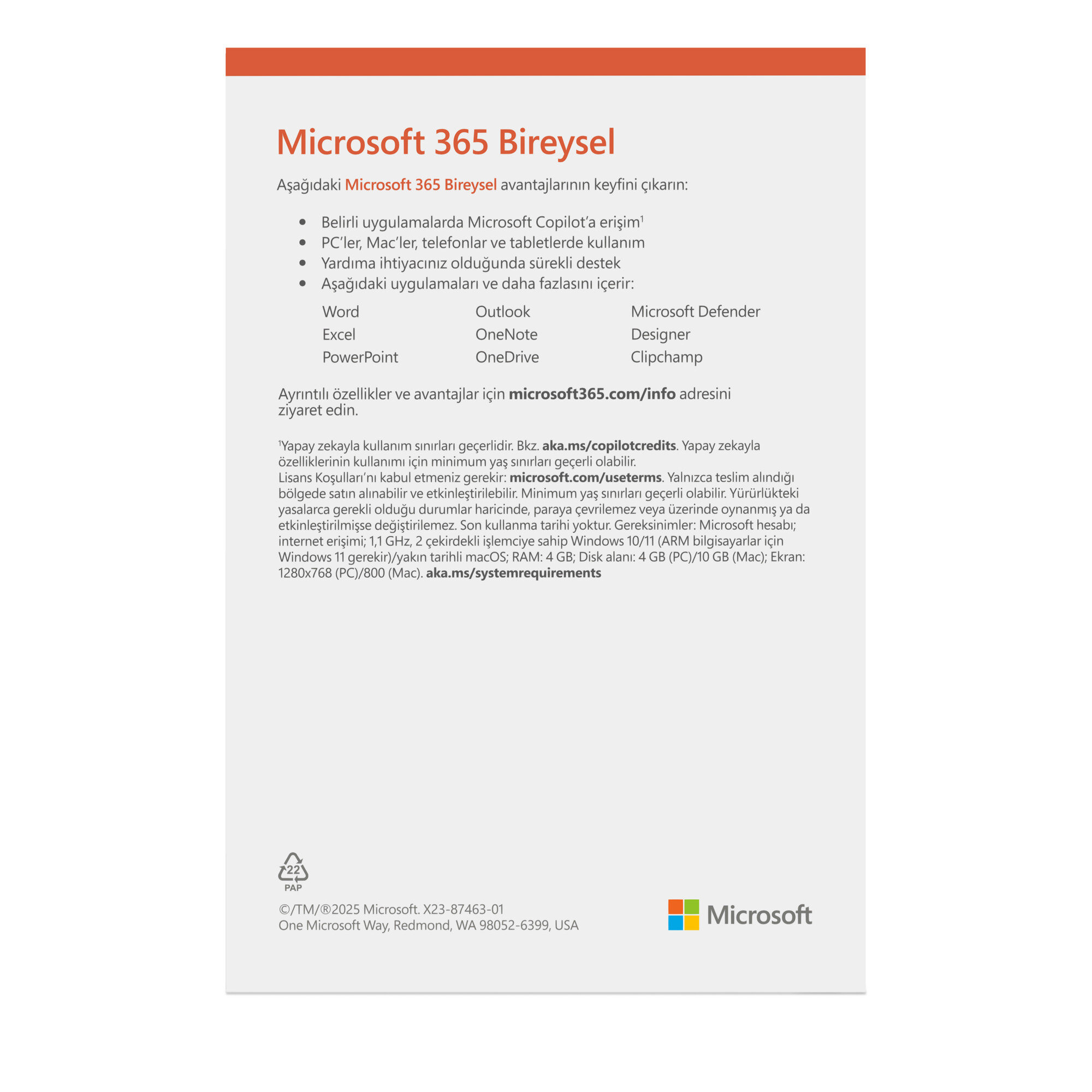 Microsoft 365 Bireysel TR 12 Aylık Abonelik 196388209453