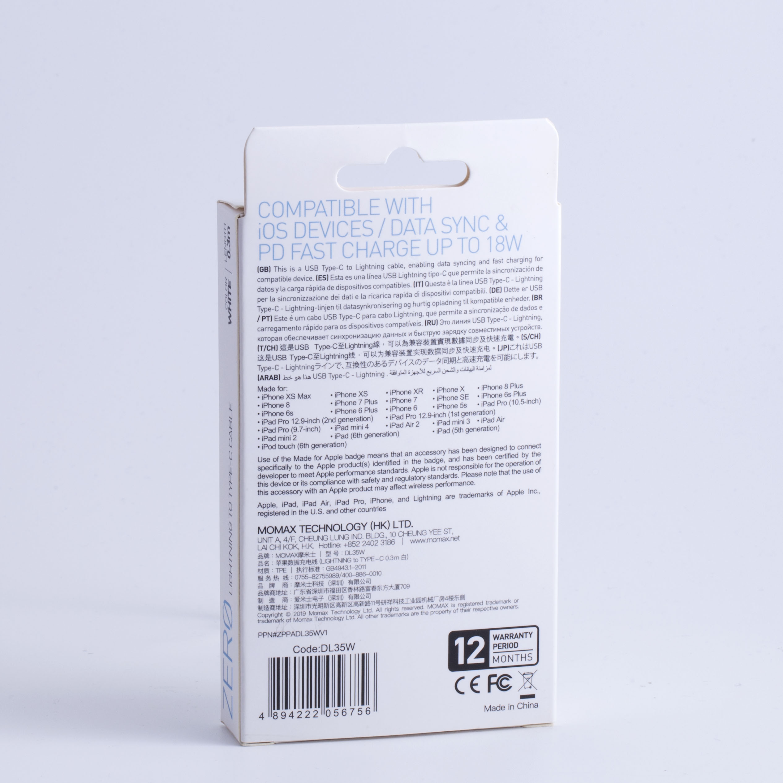 Momax Zero USB-C to Lightning Kablo (30CM) - Beyaz 4894222056756