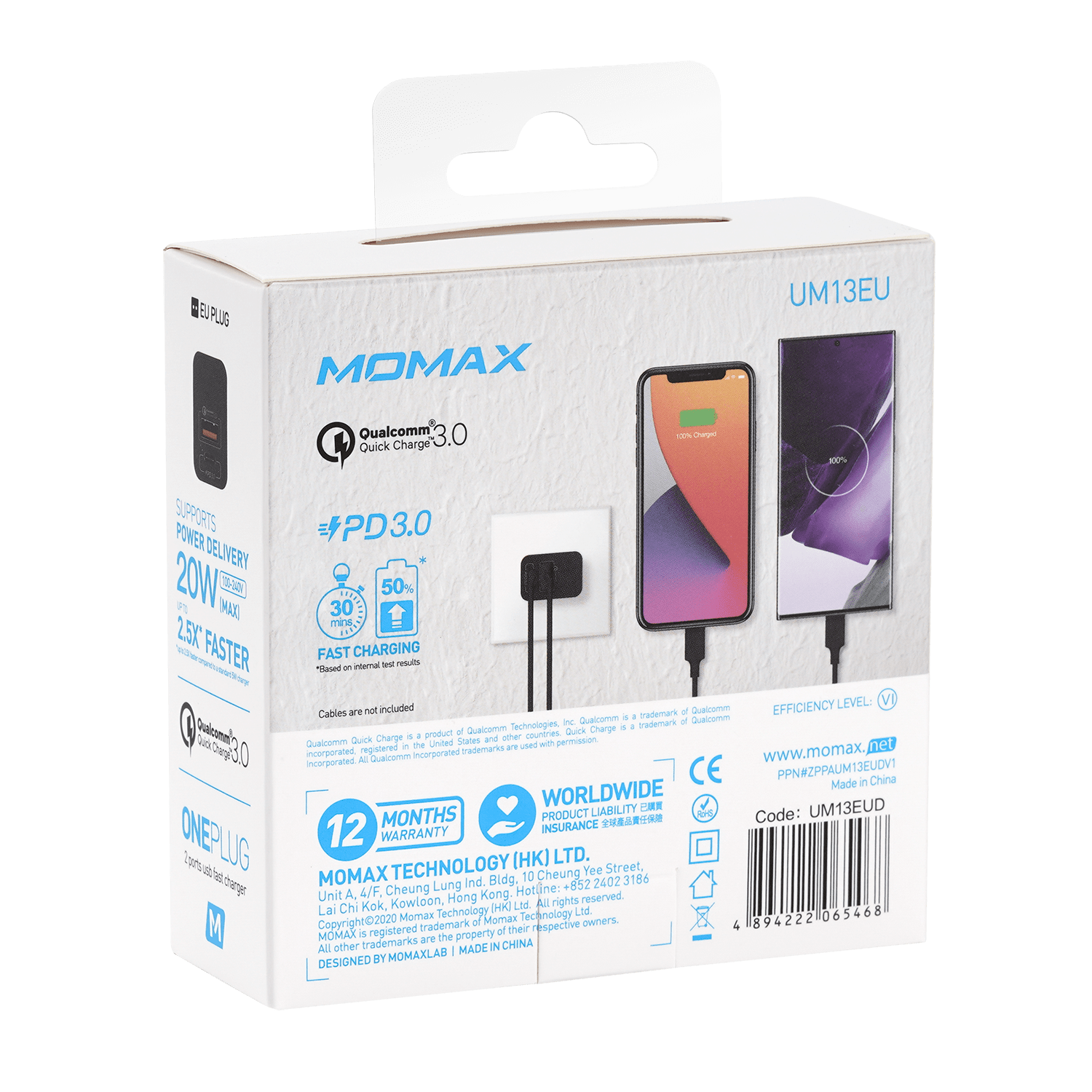 Momax Oneplug 2 Port Hızlı Şarj (20W) - Siyah 4894222065468
