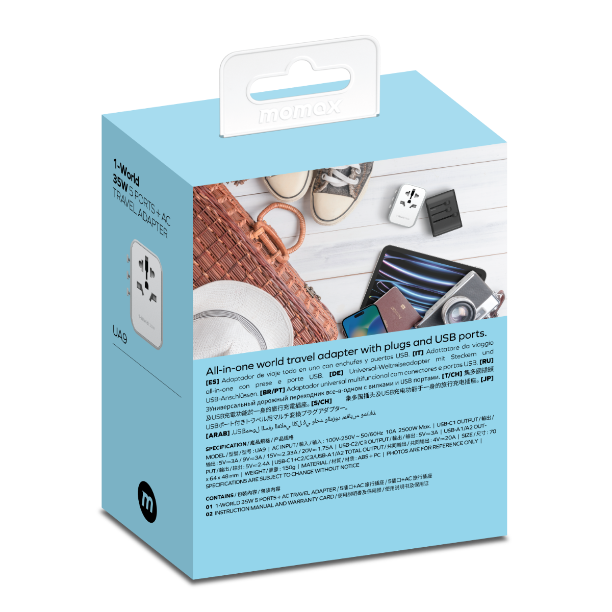 Momax 5 Port + AC Seyahat Adaptörü - Beyaz 4894222070837