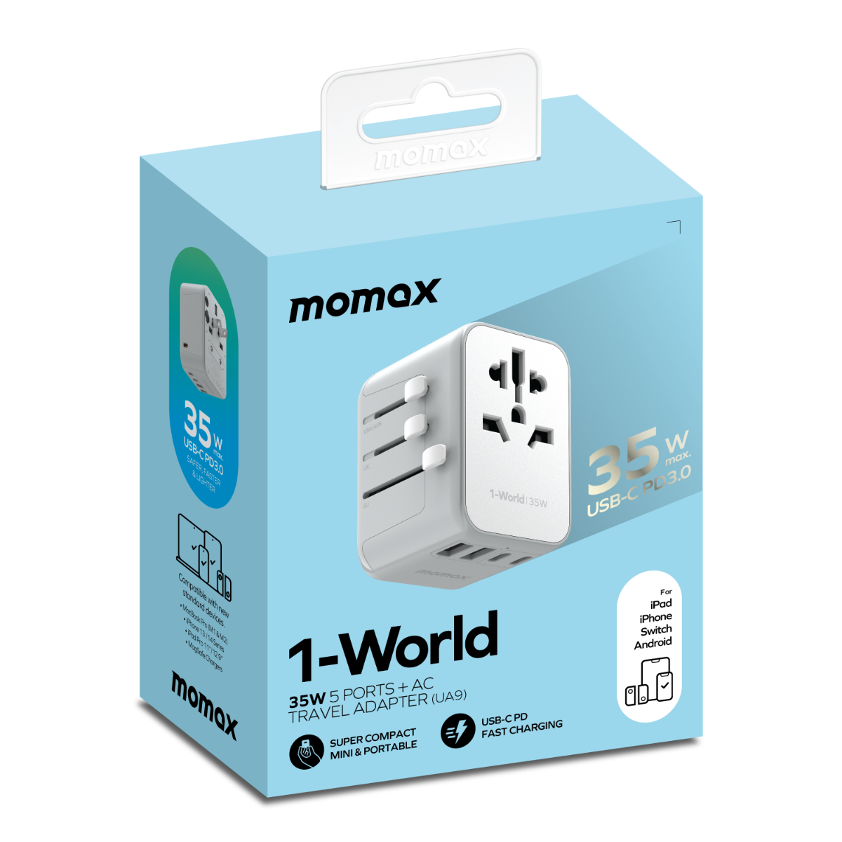 Momax 5 Port + AC Seyahat Adaptörü - Beyaz 4894222070837