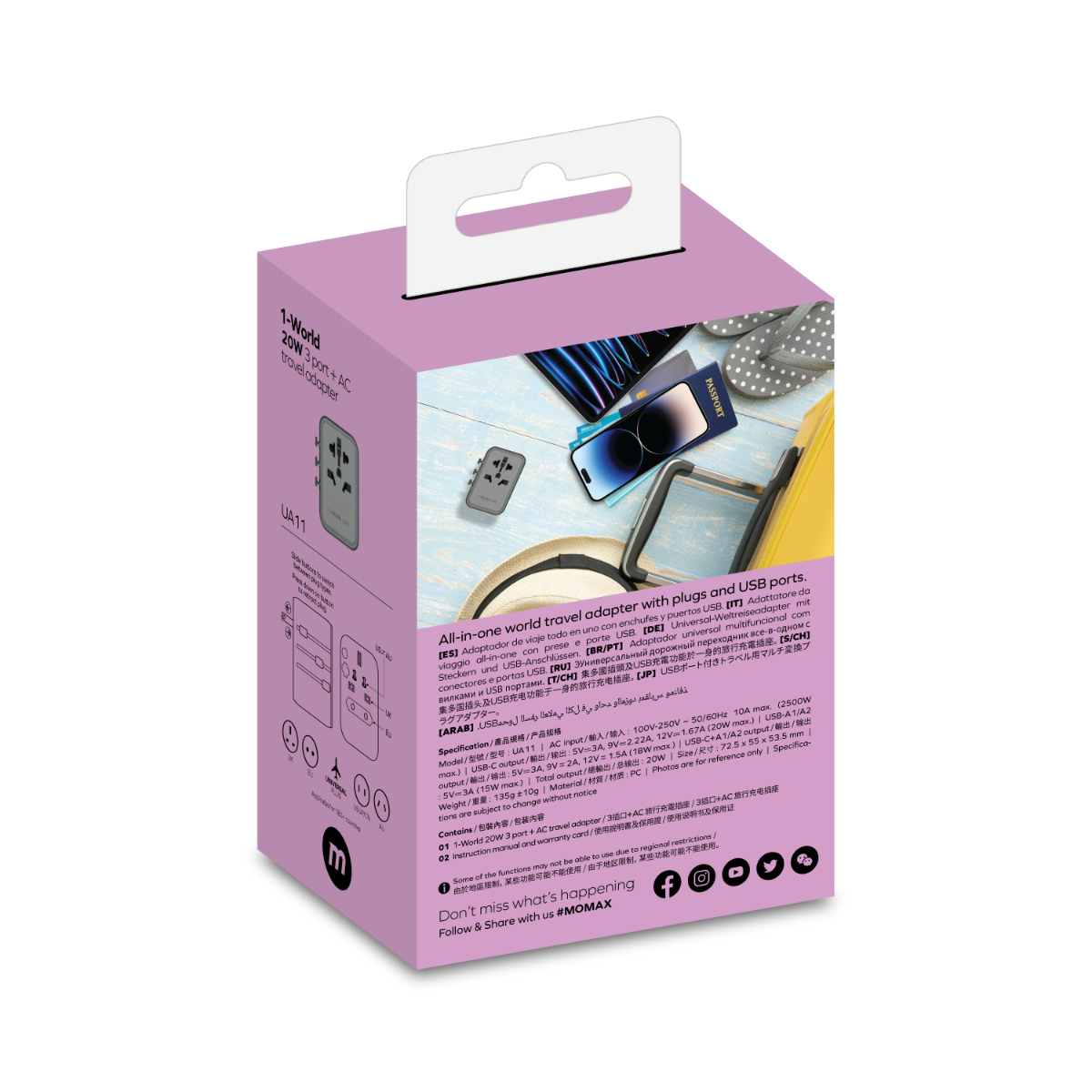 Momax 3 Port + AC Seyahat Adaptörü - Siyah 4894222071537