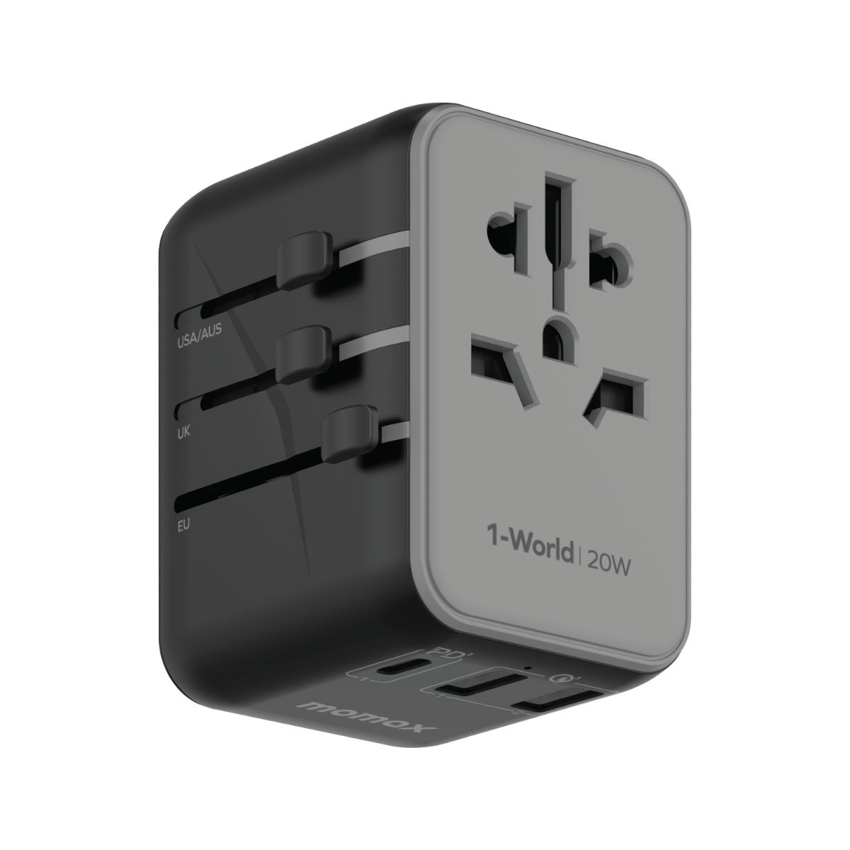 Momax 3 Port + AC Seyahat Adaptörü - Siyah 4894222071537