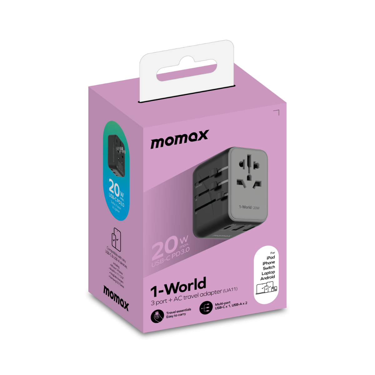 Momax 3 Port + AC Seyahat Adaptörü - Siyah 4894222071537