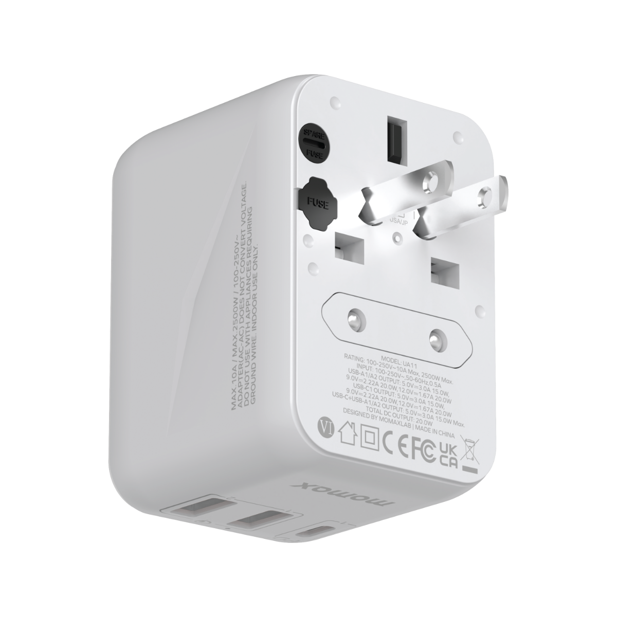 Momax 3 Port + AC Seyahat Adaptörü - Beyaz 4894222071544