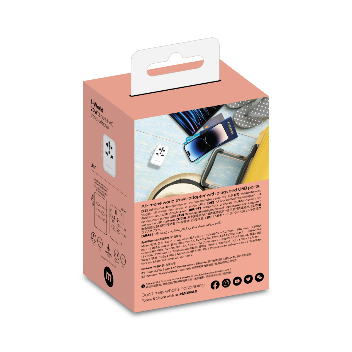 Momax 3 Port + AC Seyahat Adaptörü - Beyaz 4894222071544