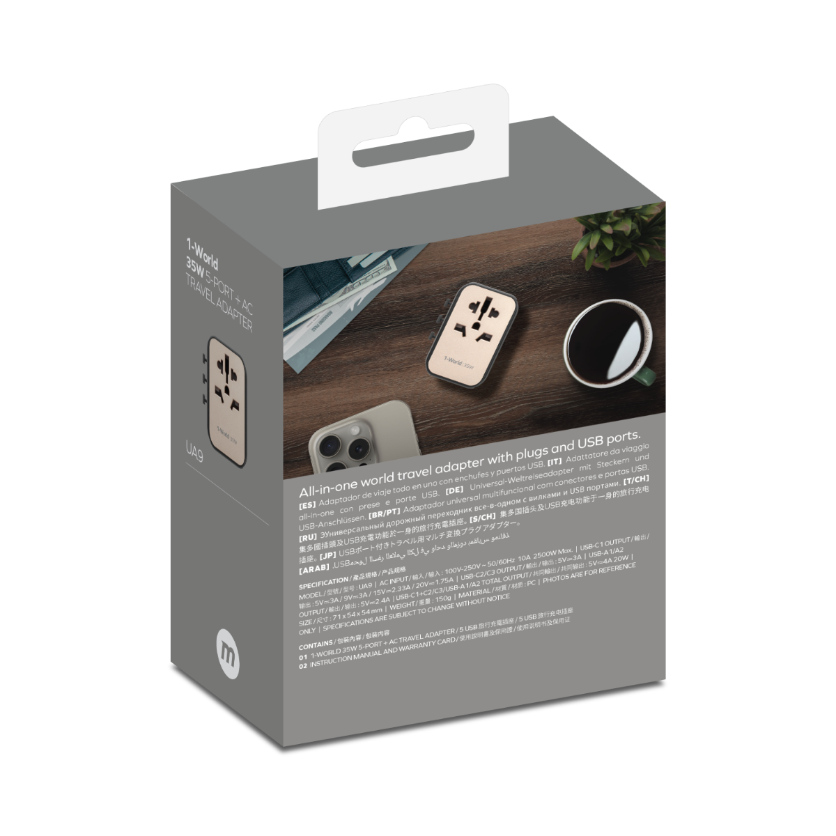 Momax 5 Port + AC Seyahat Adaptörü - Titanyum 4894222074620