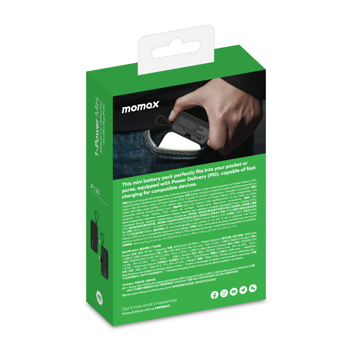 Momax Power Mini 5000mAh USB-C Powerbank-Siyah 4894222075177