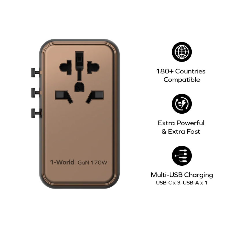 Momax World 170W 4-Port Travel Adaptor - Çöl 4894222078307