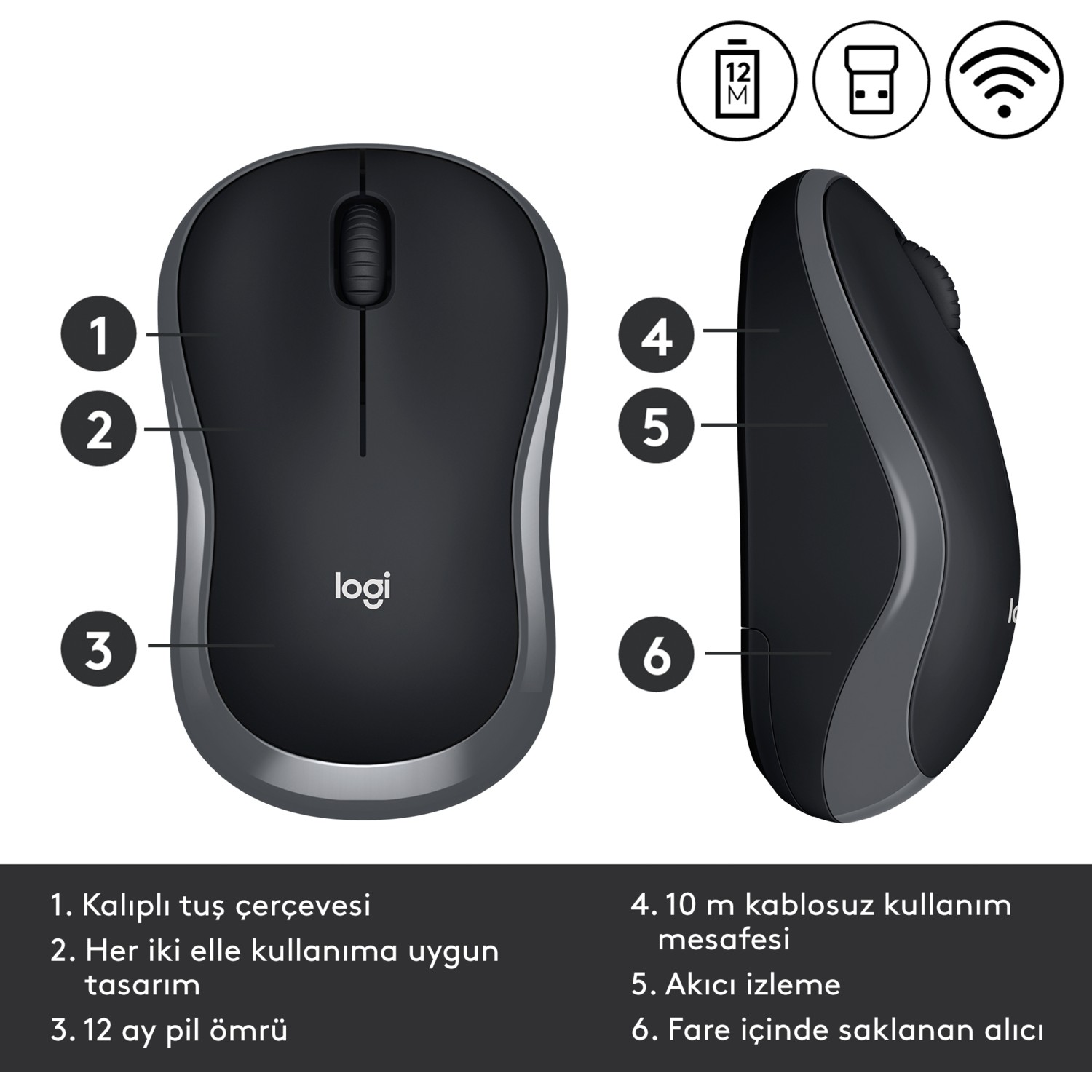 Logitech M185 Kablosuz Mouse - Gri 5099206027275