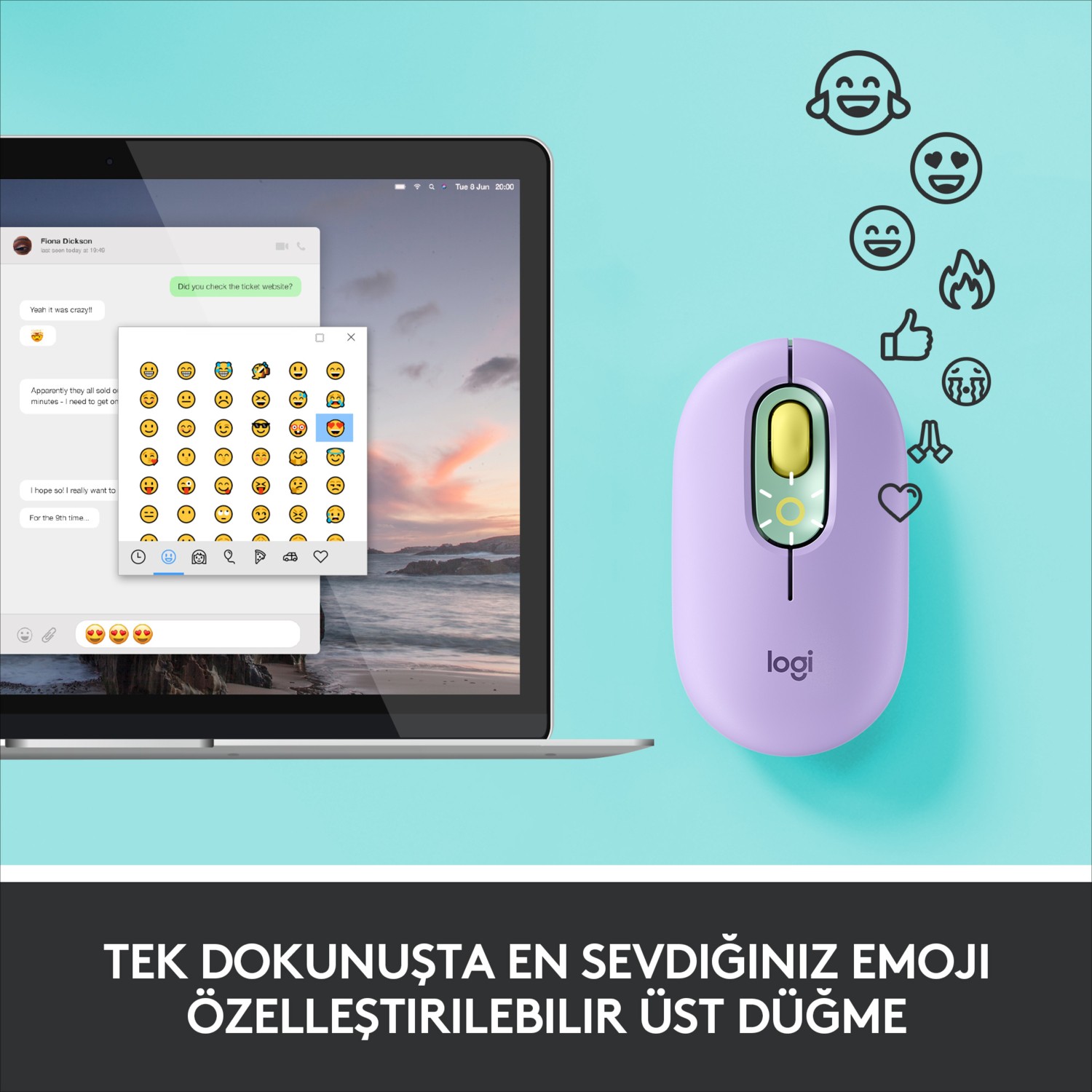 Logitech POP Kablosuz Mouse - Lila 5099206101661